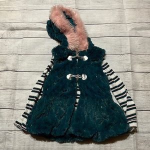 Little Lass Teal and Pink Furry Hooded Top